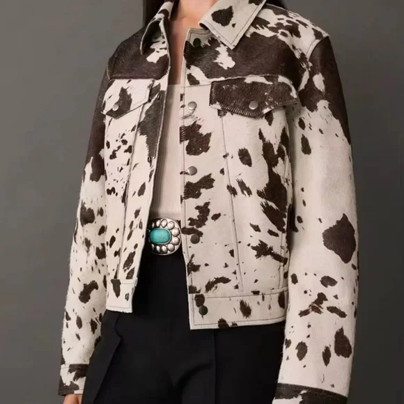Western Cowhide Look Short Jacket - Picture 1 of 8